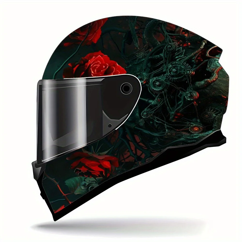 

Увлекательная тематическая графика механического черепа против крово-красного фона, наклейка на мотоциклетный шлем - прочный ПВХ; эстетика