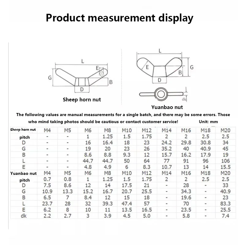 M4M5M6M8M10M12M14M16M18M20M24 Wing Nut 304 Stainless steel Large Ears Hand Tighten Nut Wingnut Butterfly Nut Ingot Two Claw Nuts