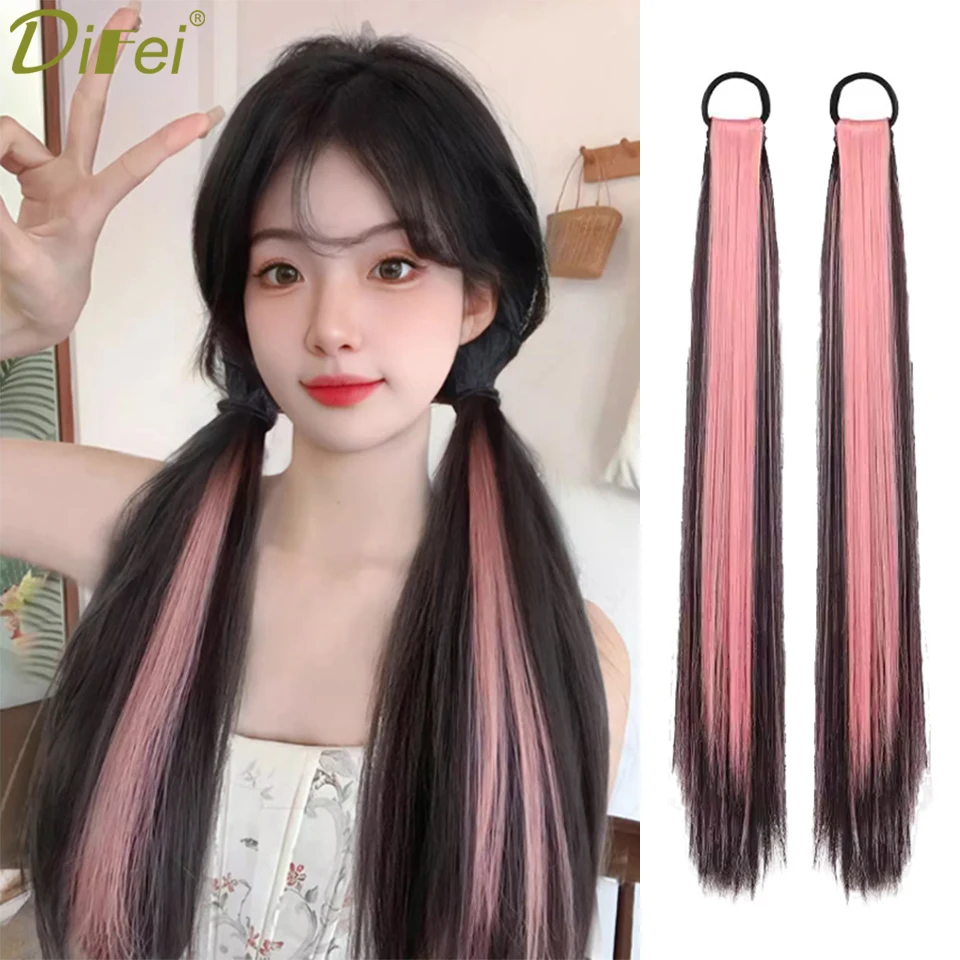 DIFEI Synthetic Wig Ponytail Women's Long Hair Sweet And Cool Natural Tie-type Highlights Colorful Braids And Diverse Ponytails