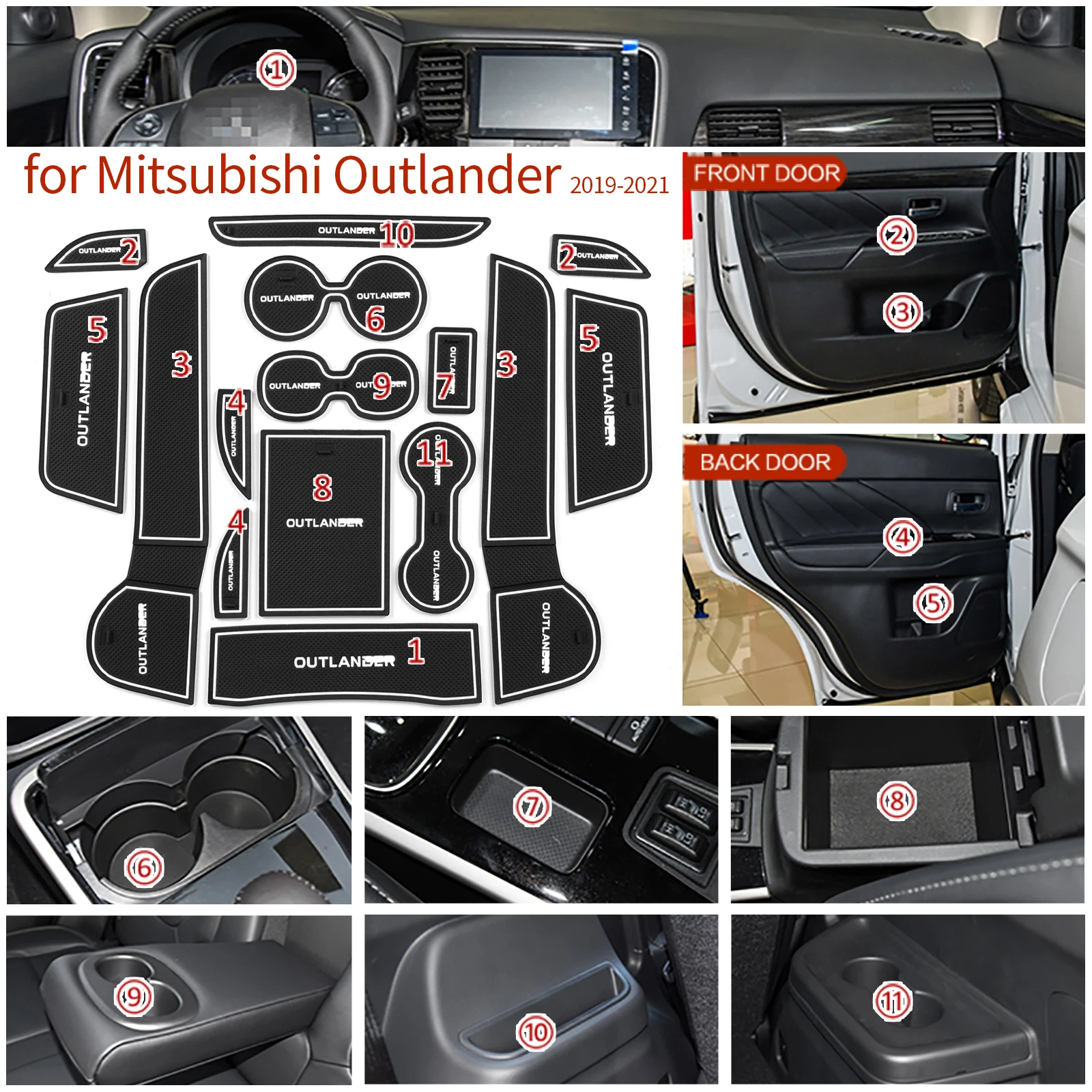 Non-Slip Gate Slot Cup Mat for Mitsubishi Outlander 2019 - 2021 Anti-Slip Door Groove Pad Interior Accessories