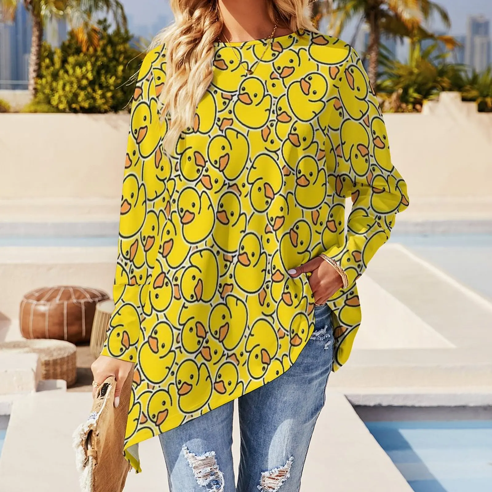 Yellow Rubber Ducks T Shirts Classic Duck Loose Long Sleeve T-Shirt Modern Graphic Tee Shirt Women Tops 4XL 5XL 6XL