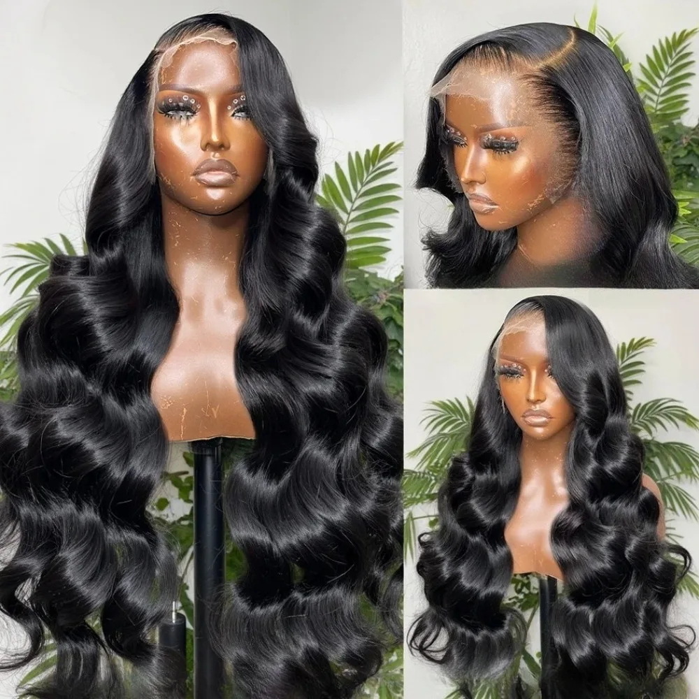 

Парики фронта шнурка 13x4, предварительно сорванные, плотность 180, 26 дюймов, натуральный черный объемный волнистый HD, прозрачный парик фронтальной части шнурка для женщин, ежедневное использование