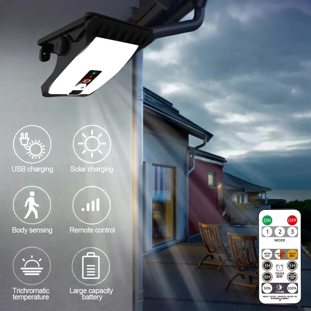 Clip-on lâmpada solar para exterior, 70led, ip64, à prova d'água, sensor, para camping, cerca, convés, parede, camping, barraca, pátio