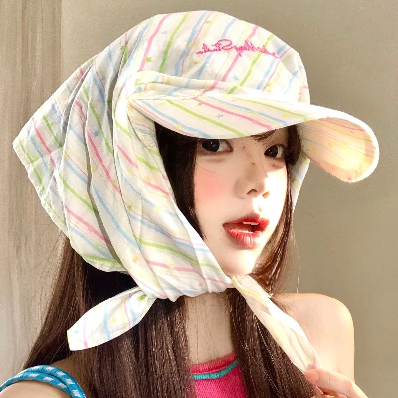 

Women's Colorful Striped Headband Hat Summer Outdoor Sunshade Duckbill Tongue Unique Personality Eye-Catching Face Hat