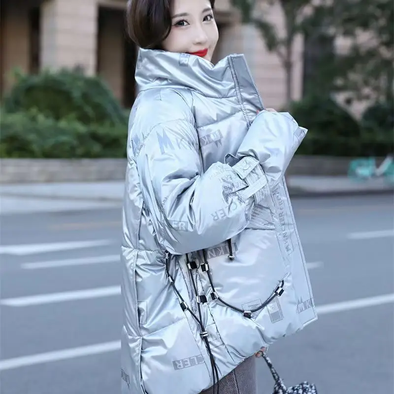 Disposable Shiny Down Padded Jacket Women's Mid-length 2025 New Winter Loose Printing Fashionable Women's Style To Overcome