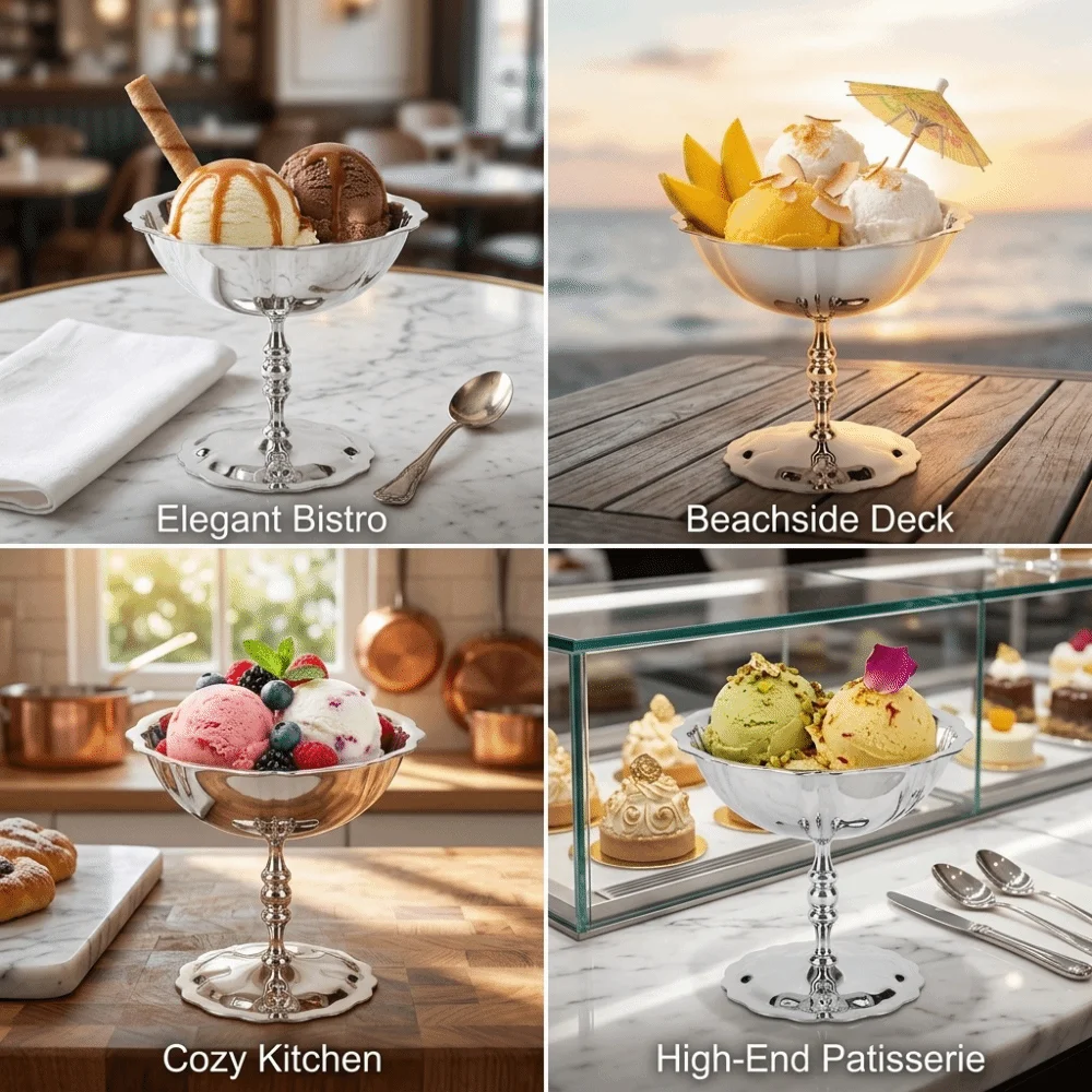 Rustless Steel Dessert Cup Smooth Double Layer Ice Cream Bowl Exquisite Noble Texture European Style Goblet Bar Snack