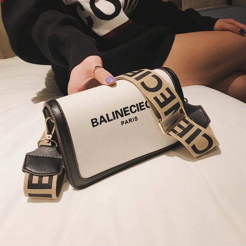 

Summer Fashion Niche Design Small Square Bags Letters Wide Strap Shoulder Messenger Bags Women Purse and Handbags Female Bag