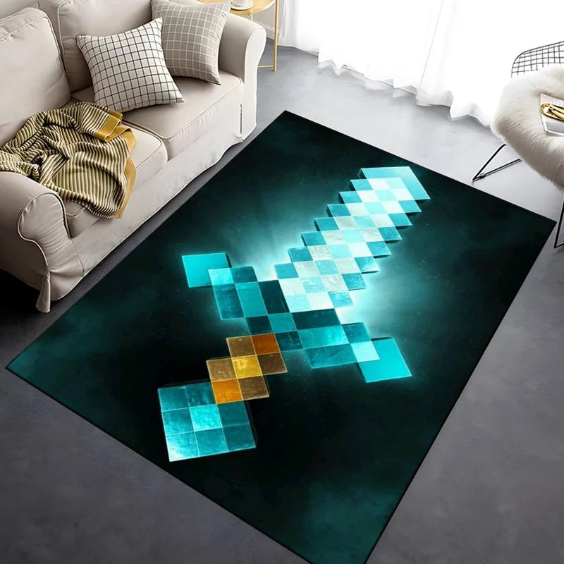 

1PC Interesting Pixelated Sword Print Carpet Modern Home Decor Area Rug for Bedroom Living Room Bedside Sofa Floor Mat Nice Gift