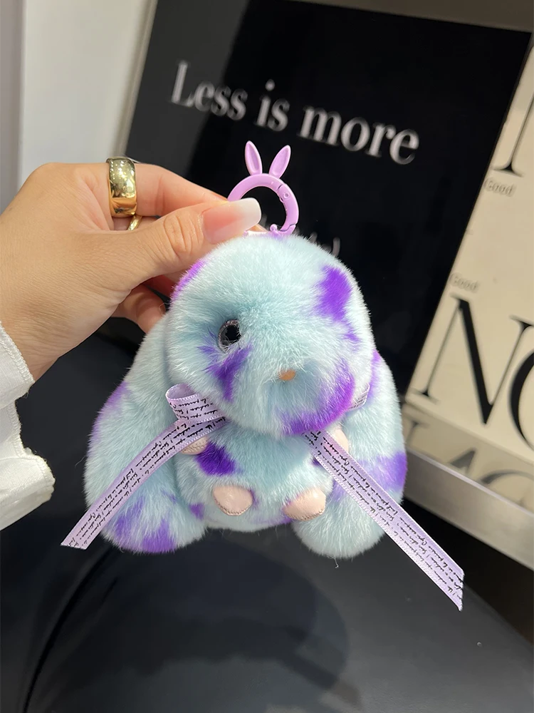 Soft Cute Bunny Real Rex Rabbit Fur Key Chains Girls Plush Toy Women Bag Charm Ornaments Car Keyring Pendant Trinkets Sweet Gift