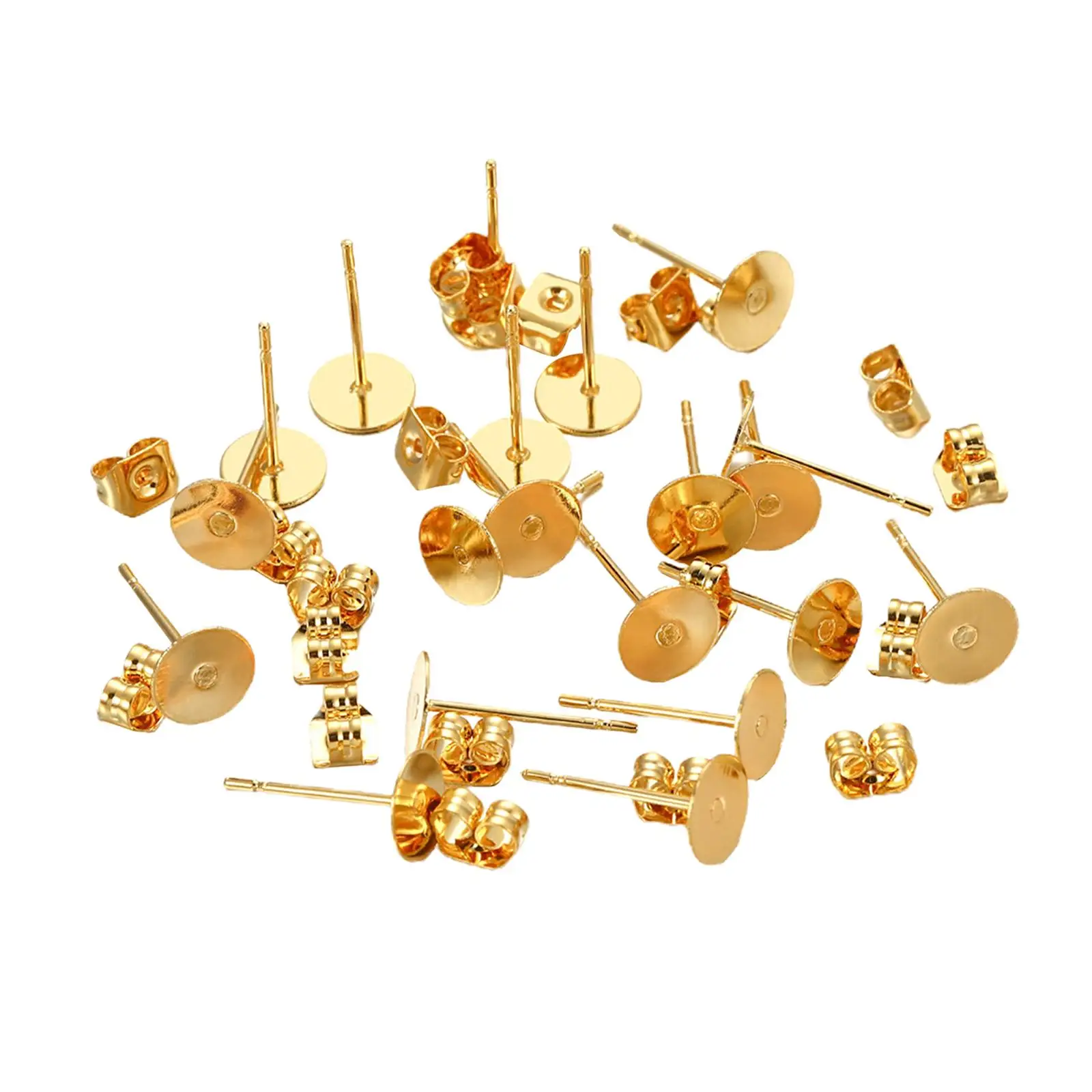 20 / Set Earring Posts Flat Cushion And Back Earring Protectors