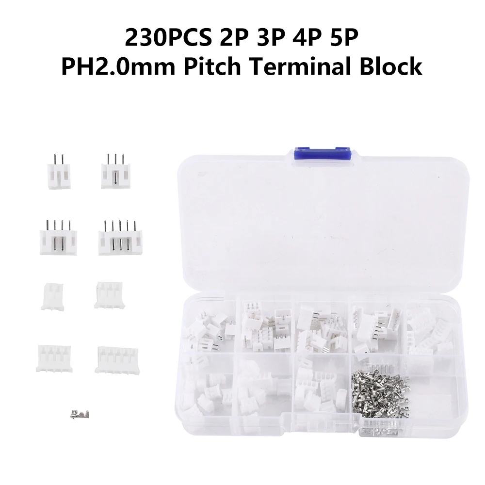 

230Pcs/Sets PH 2.0 2P 3P 4P 5 Pin Terminals Kits Male Female Housing JST Wire Connector Adaptor PH2.0mm