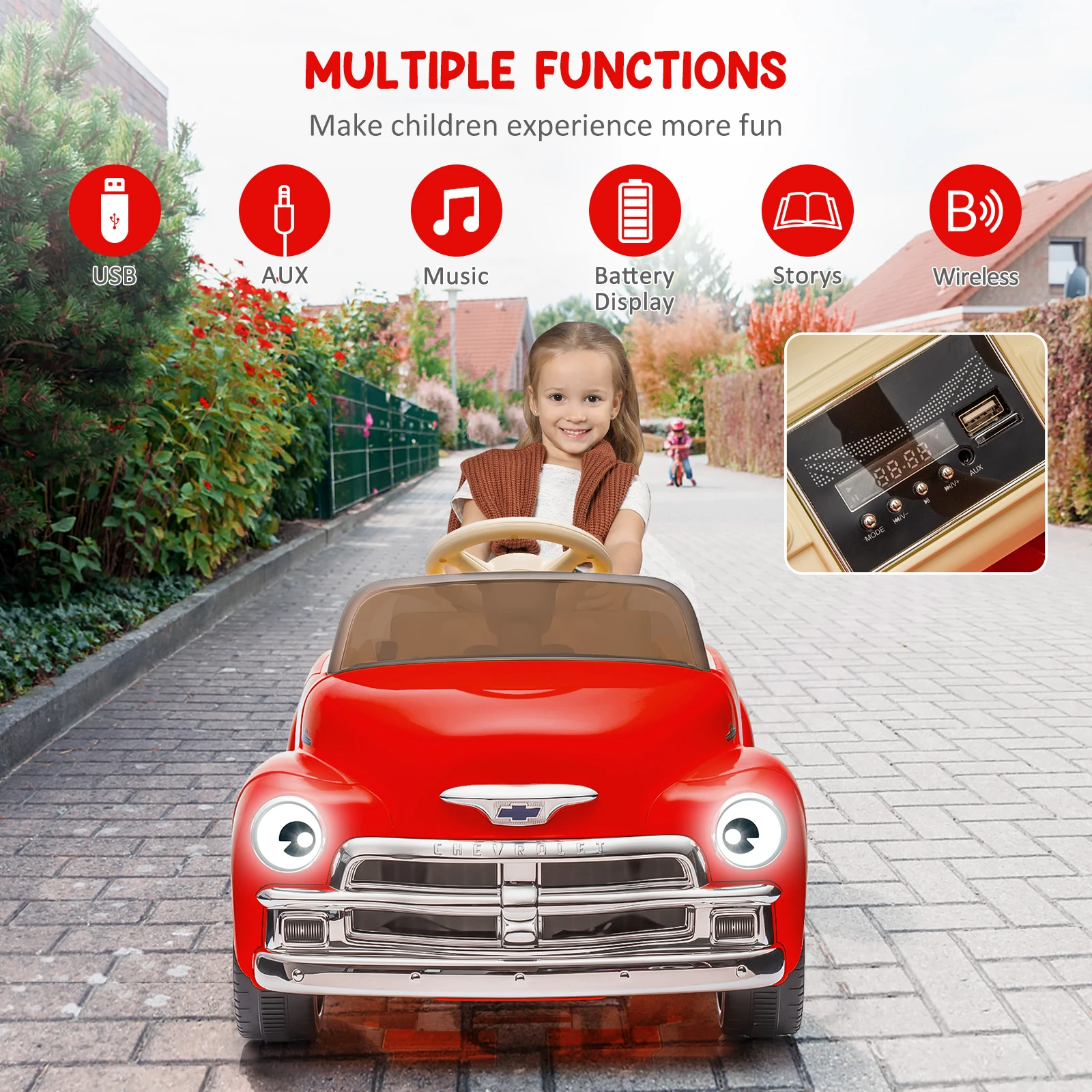 Coche de juguete de 12 V para niños de 3 a 6 años, coches eléctricos con control remoto para padres, 2 velocidades, faros delanteros y orejas, reproductor de música