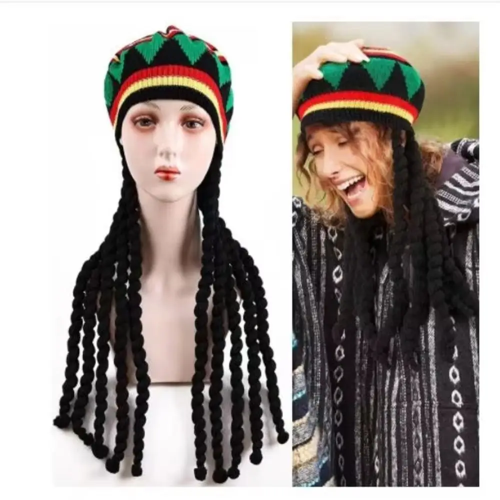 

Handmade Unisex Knitted Braid Hat Bright Colors Decorative Hip Hop Cap Comfortable To Wear Soft False Wig Braids Hat Winter