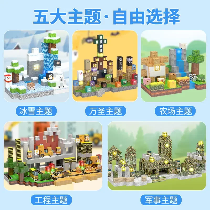 Blocs de construction magnétiques Cube du monde aimant monde avec elfe léger hôtel croix sifflet Redstone bataille ferme Architecture jouet cadeau