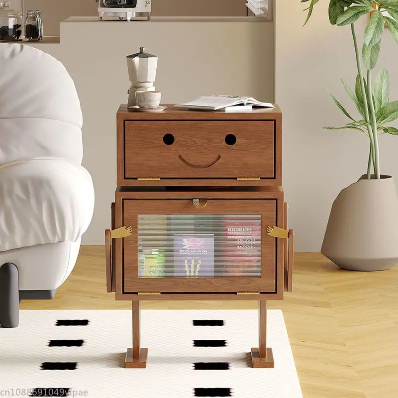 Robot Nightstand Solid Wood Simple Sofa Side Several Bedroom Side Cabinet Snack Cabinet Universal Bedside To Store Furniture