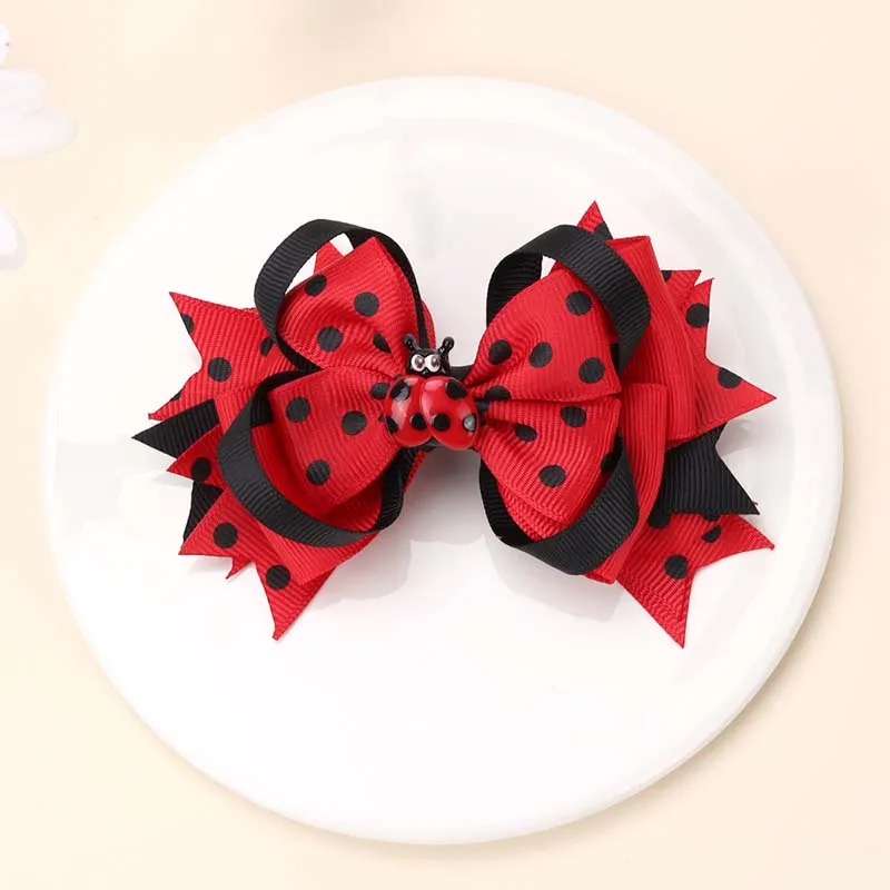 ncmama New Ladybug Hair Bow Clip for Women Girl Cute Dot Print Bowknote Hairpin Barrette Girls Headwear Fashion Hair Accessories