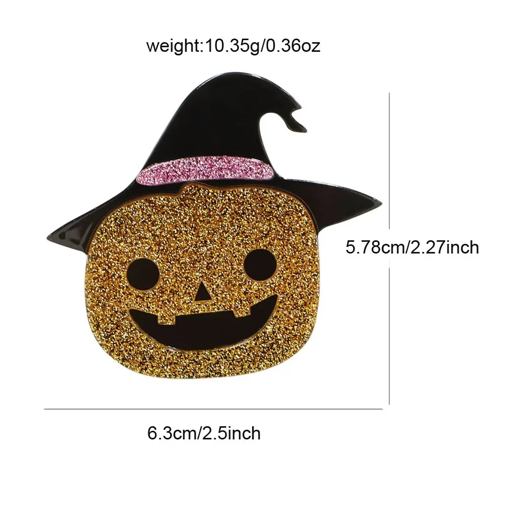 New Funny Halloween Pumpkin Wear Wizard Hat Acrylic Brooch Pins for Women Man Lapel Badges Jewelry Witch Dark Festival Gifts