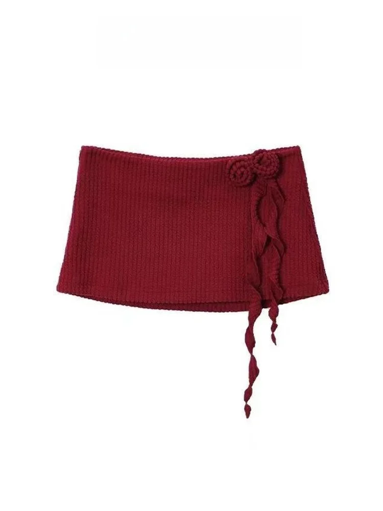 

Red Rose Sa f Skirt Women's Low Waist A-Line Slimming ort Skirt Autumn New Design Sensation Commute Sle ort Skirt