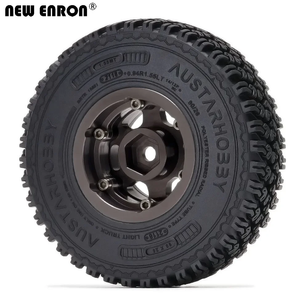 NEW ENRON Alloy 1.55inch 6 Spokes Beadlock Wheels Hub & Rubber 90mm Tires for RC Car 1/10 Axial 90069 TF2 TAMIYA CC01 LC80 jimny