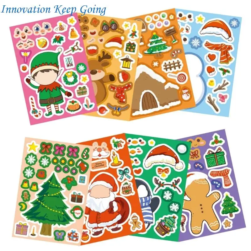 E65C 24PCS Christmas Party Stickers Cartoon Face Making Decals For Kids Crafting And Decorations