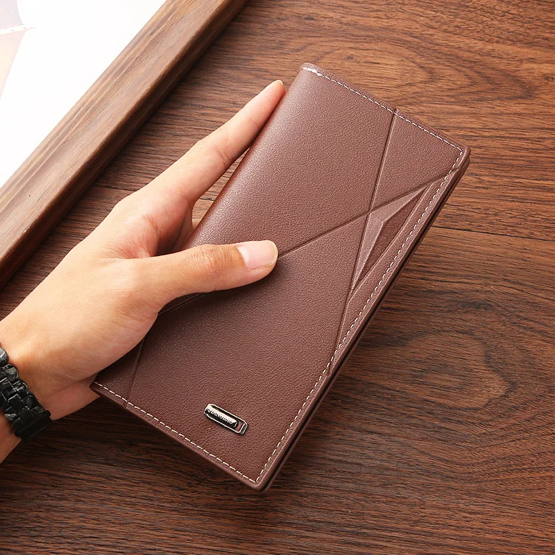 Men's Wallet Long Fashion Ultra-Thin Splicing Money Clip Business Card Holders RFID Blocking Coin Purse Handbag Clutch Bags