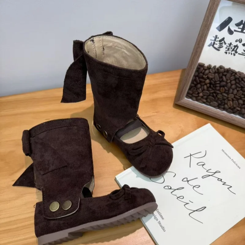 Girls' Fashion Short Boots in Spring and Autumn, The New Two Wear Detachable Flat Shoes 2026 Girls' Soft-soled Fashion Shoes.