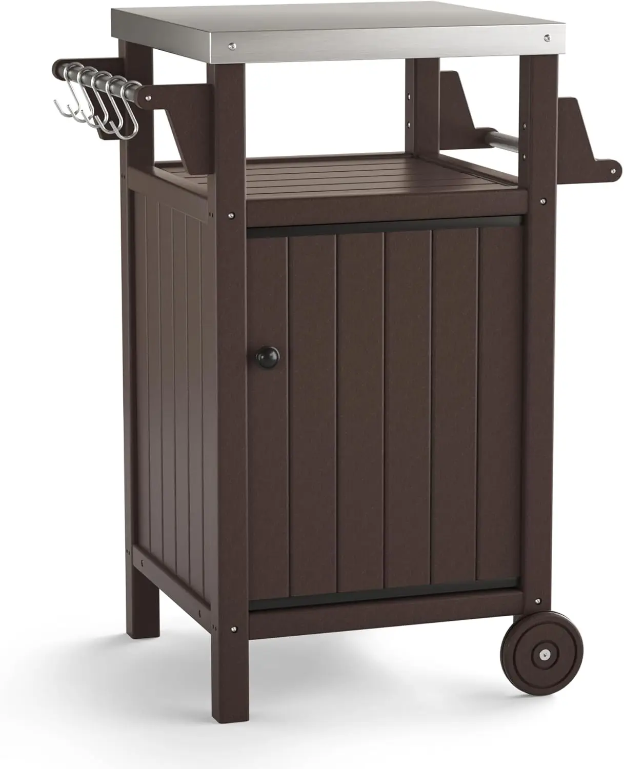 Korvos Kitchen Portable Outdoor Grill Cart, Patio Movable Bar Cart With 304 Stainless Steel Top&Hdpe Frame, Bbq Cart For