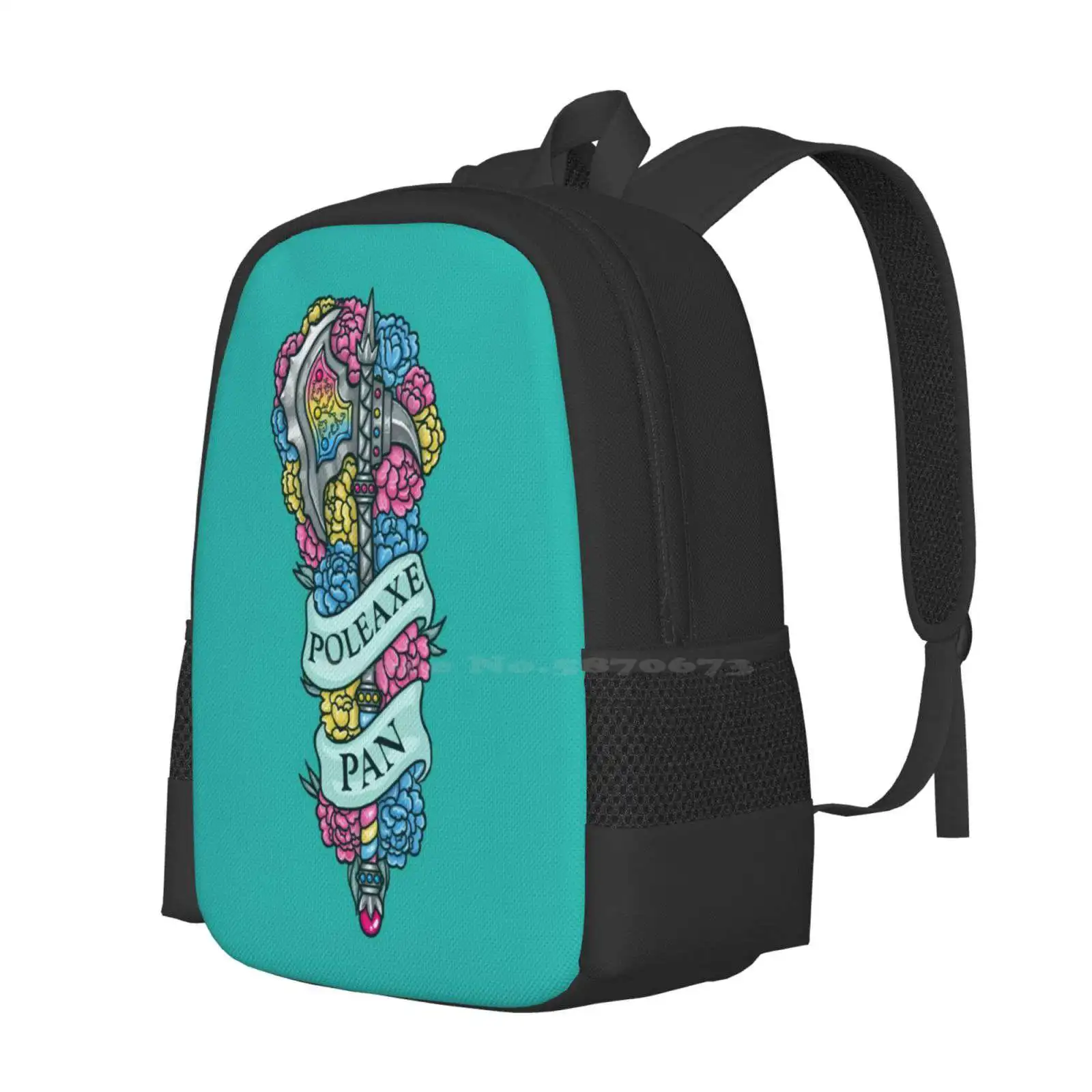 Poleaxe Pan Pattern Design Laptop Travel School Bags Pansexuality Gay Lgbtq Pride Dnd And Dragons Weapon Axe Flowers Peony