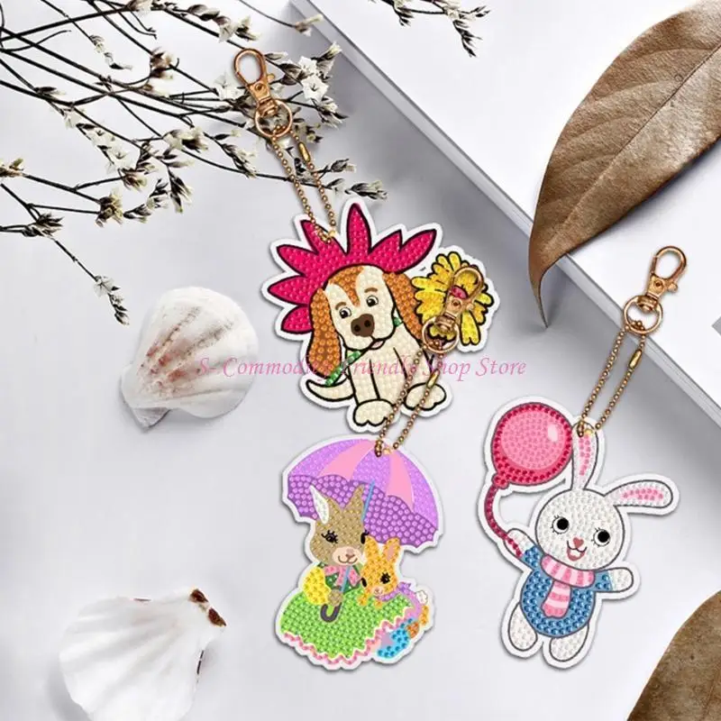 85AE Keyrings Set DIY Animal Diamond Chains Gifts Blingbling Bag Pendant Making Sparkling Prize for Student