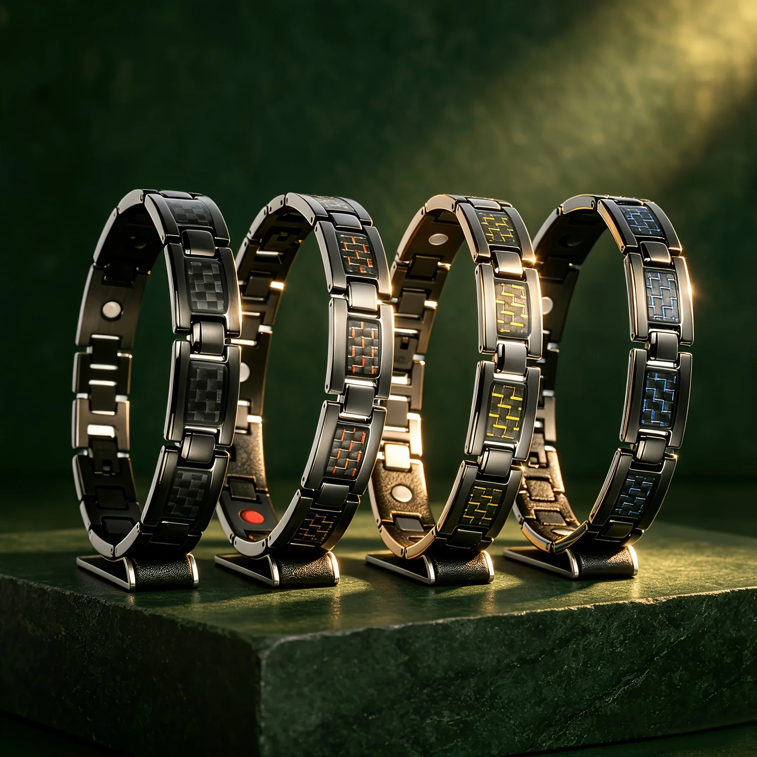 Men's Carbon Fiber Pure Copper Magnetic Bracelet, Multi-Color Inlaid Adjustable, Business Accessories Come with Chain Adjustment