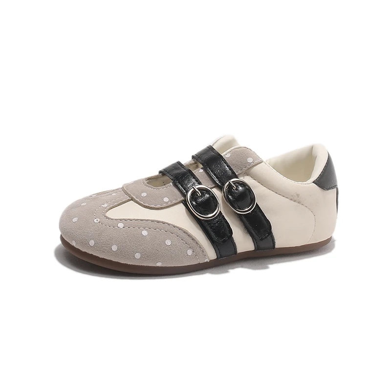 Kids Polka Dot Dual Buckle Casual Sneakers, Double Hook and Loop Walking Shoes, Non Slip Rubber Sole Breathable Boys EU23-36