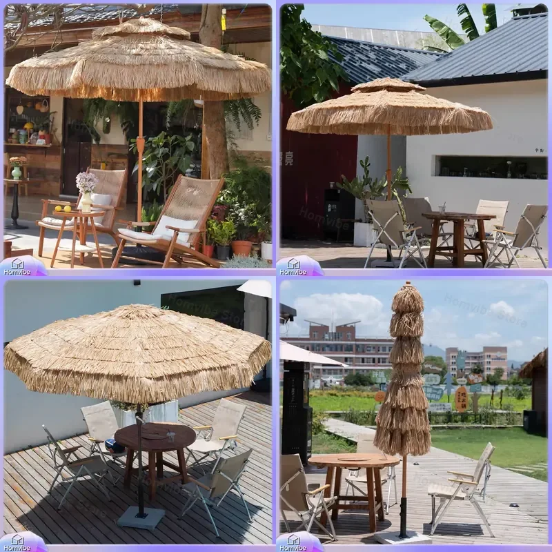 Outdoor Thatched Umbrella Simulated Straw Parasol Garden Sunshade Patio Beach Shade Large Market Umbrella for Cafe Shop