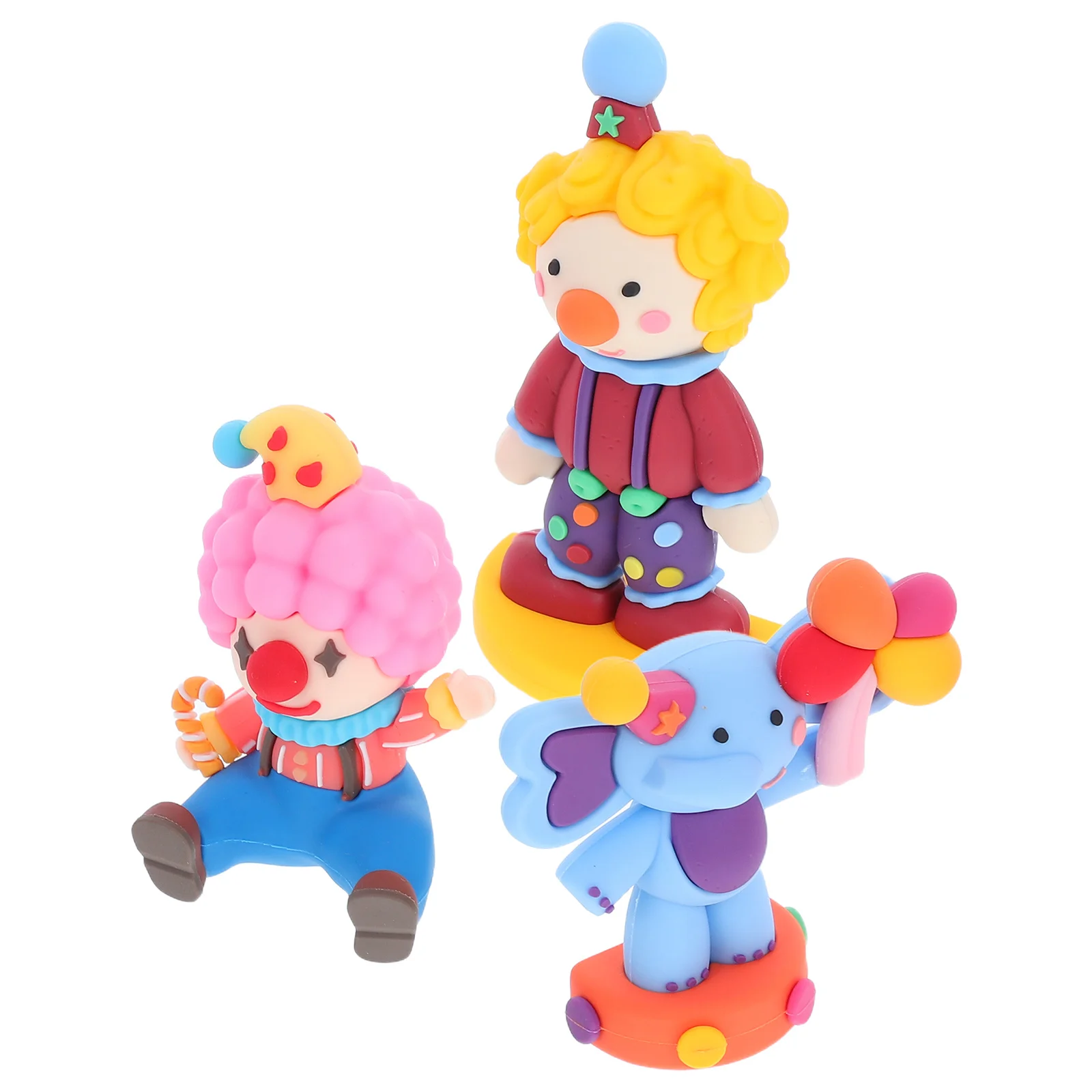

3pcs Mini Figurines Small Statue Cute Clown Crafts Desktop Decor Cake Decor Garden Landscaping Clown Elephant Figurines