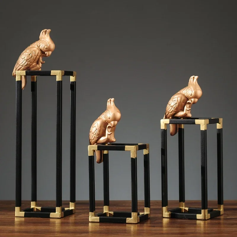 

Ceramic Parrot Magnet Adsorption Copper Metal Frame Ornaments Three-piece Suit Animal Decorations Home Decor Crafts Figurines