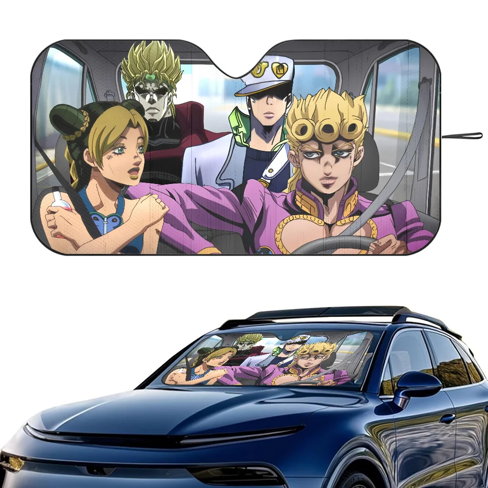 J-JoJoS Bizarre Adventure Car SunShade Windshield Foldable Three-layer Insulation Sunshade By Suction Cup Blocks UV Rays Sun
