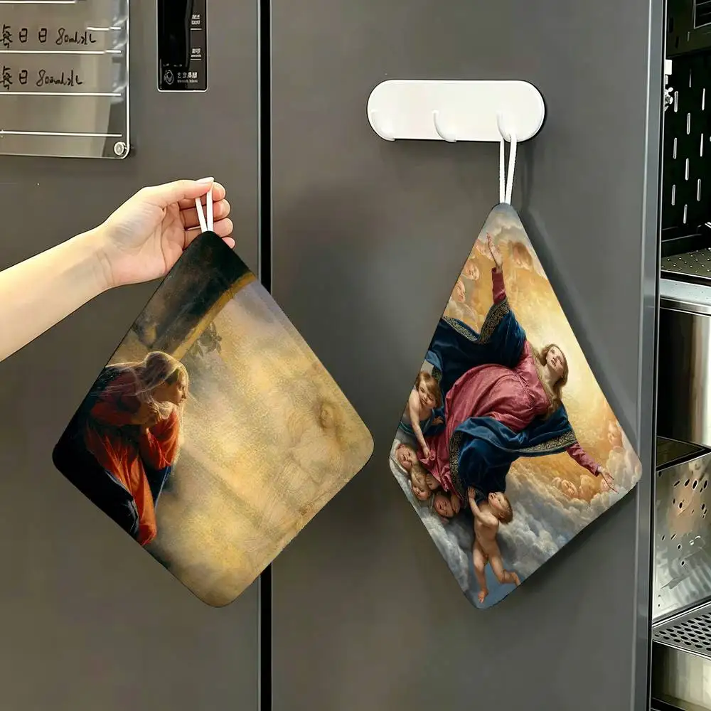 Vintage Virgin Mary Multi-scene Polyester Cotton Towel, Hanging Hand Wiping Cloth for Kitchen Bathroom Hotel
