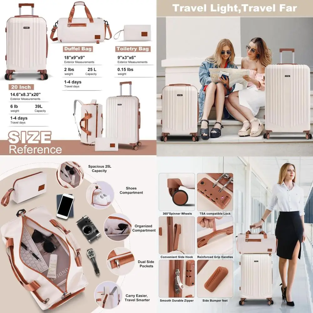 

3-Piece Spinner Luggage Set with TSA Lock, Lightweight ABS+PC Carry-On Suitcases, 20 Beige