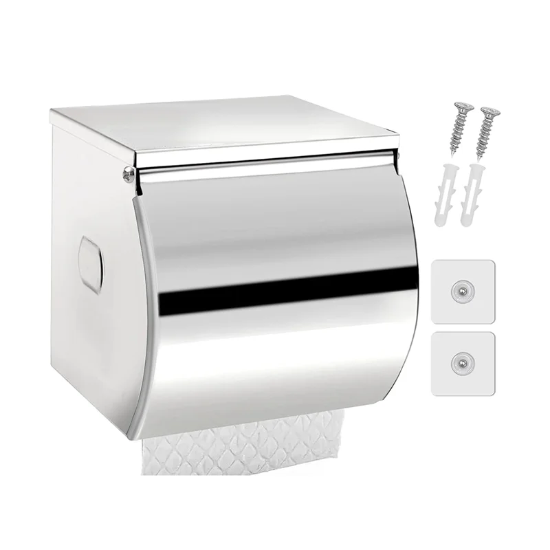 

ABBO-Toilet Paper Holder Wall Mount, Self Adhesive Toilet Paper Holder With Shelf, Waterproof Stainless Steel Bathroom