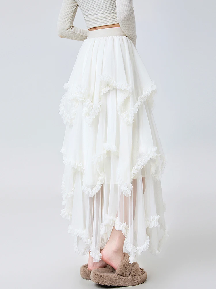 Women's Skirts Summer Spring Mesh Tiered Pleated Tulle Cake High Waist Layered Ruffle Long Sweet Fairycore Female Faldas SK118
