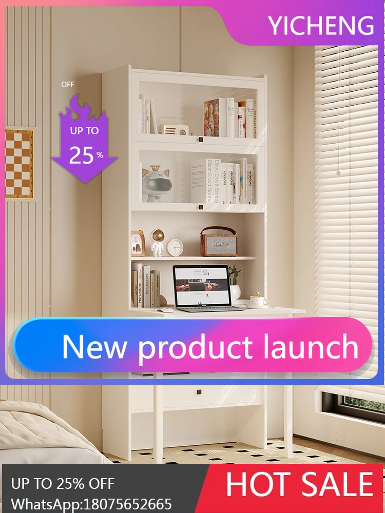 

LYY solid wood folding integrated bedroom household cream white computer desk bookcase combination