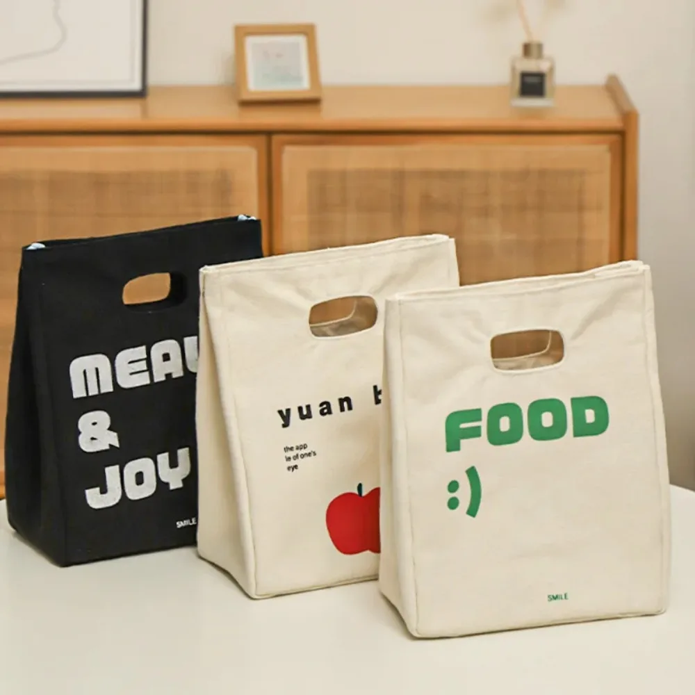 Simple Cartoon Printing Letters Bento Bag Handbag Lunch Bags Work Increase Lunch Box Bag Insulation Bags Thickening
