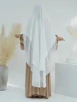 Eid mousseline de soie gris noir blanc Khimar Abaya dubaï luxe Islam musulman Hijab robes pour femmes Jilbab Kebaya Niqab Musulmane Femme 6