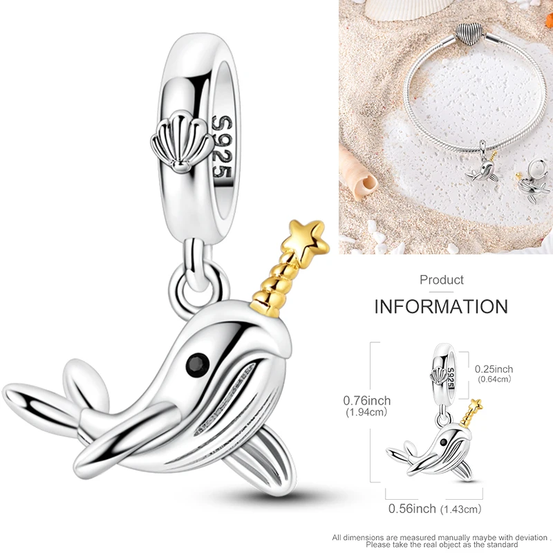 925 Sterling Silber Ozean-Tier-Charm-Perlen Wal Delfin Oktopus Meeresschildkröte Seepferdchen Krabbe Hummer DIY Armband Halskette Geschenk – Detail 32