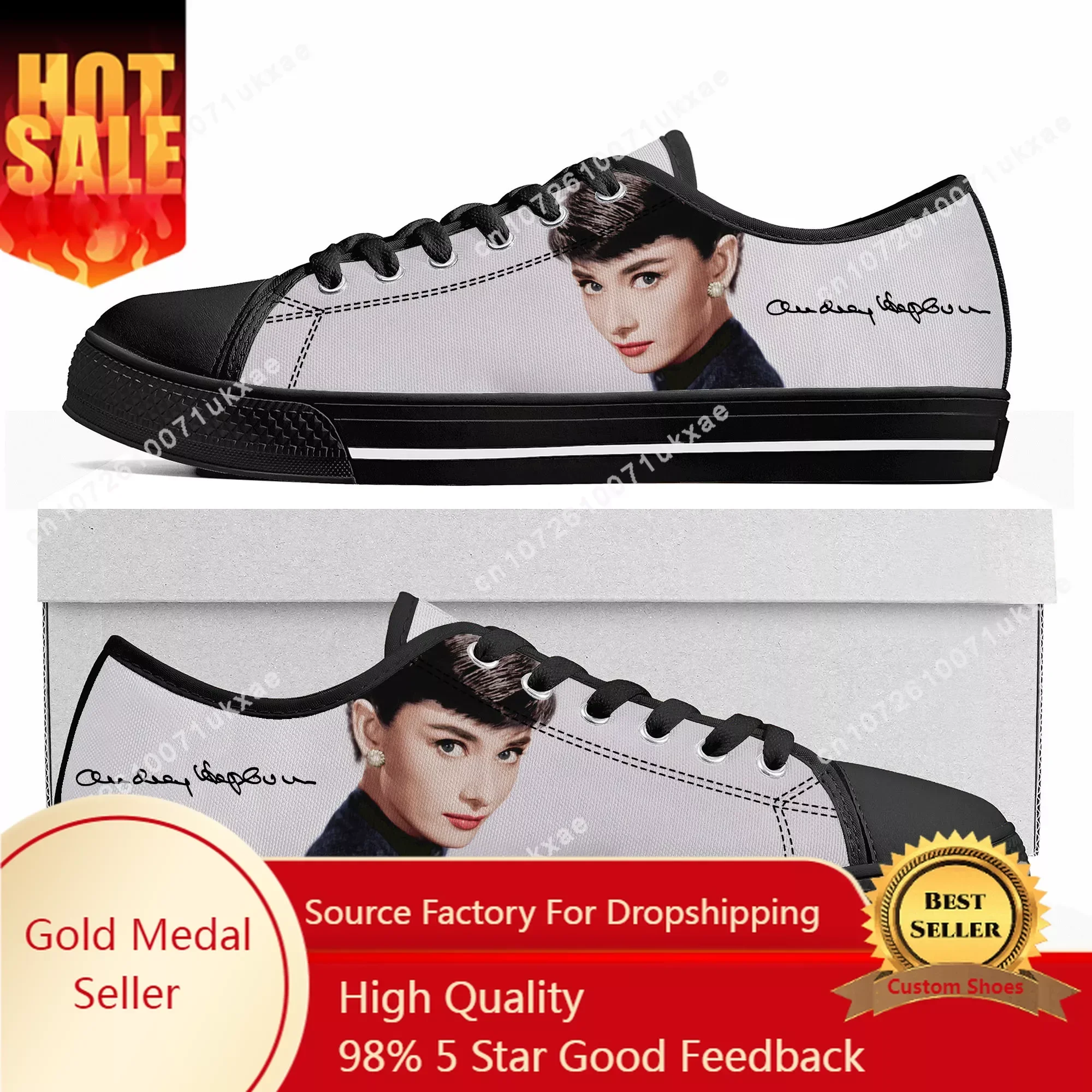 Audrey Hepburn Low Top Sneakers Mens Womens Teenager Canvas High Quality Sneaker Casual Custom Made Shoes Customize DIY Shoe