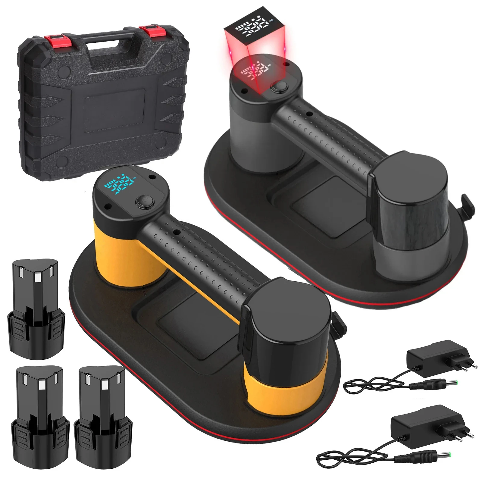 Lot de 2 ventouses électriques intelligentes avec affichage, qualité industrielle, capacité de charge 300KG/200KG, outils de déplacement robustes pour granit, carrelage, bois, verre