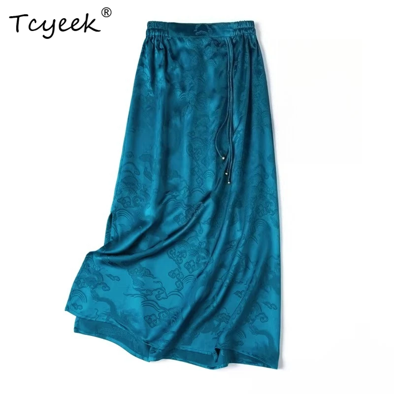 

Tcyeek 100% натуральные шелковые длинные юбки для женщин, новинка лета 2026, элегантная юбка в китайском стиле, женская одежда, Faldones Para Mujer