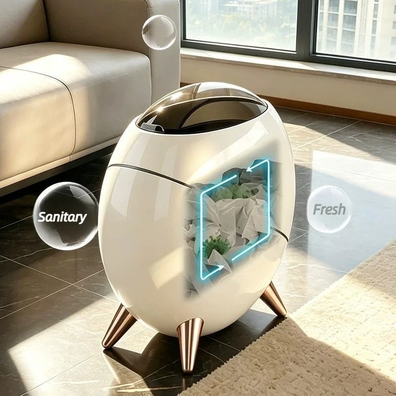 Creative Light Luxury Crevice Garbage Bin, Household Living Room, Large Capacity, High-end Space Warehouse, Bathroom, Egg Shaped