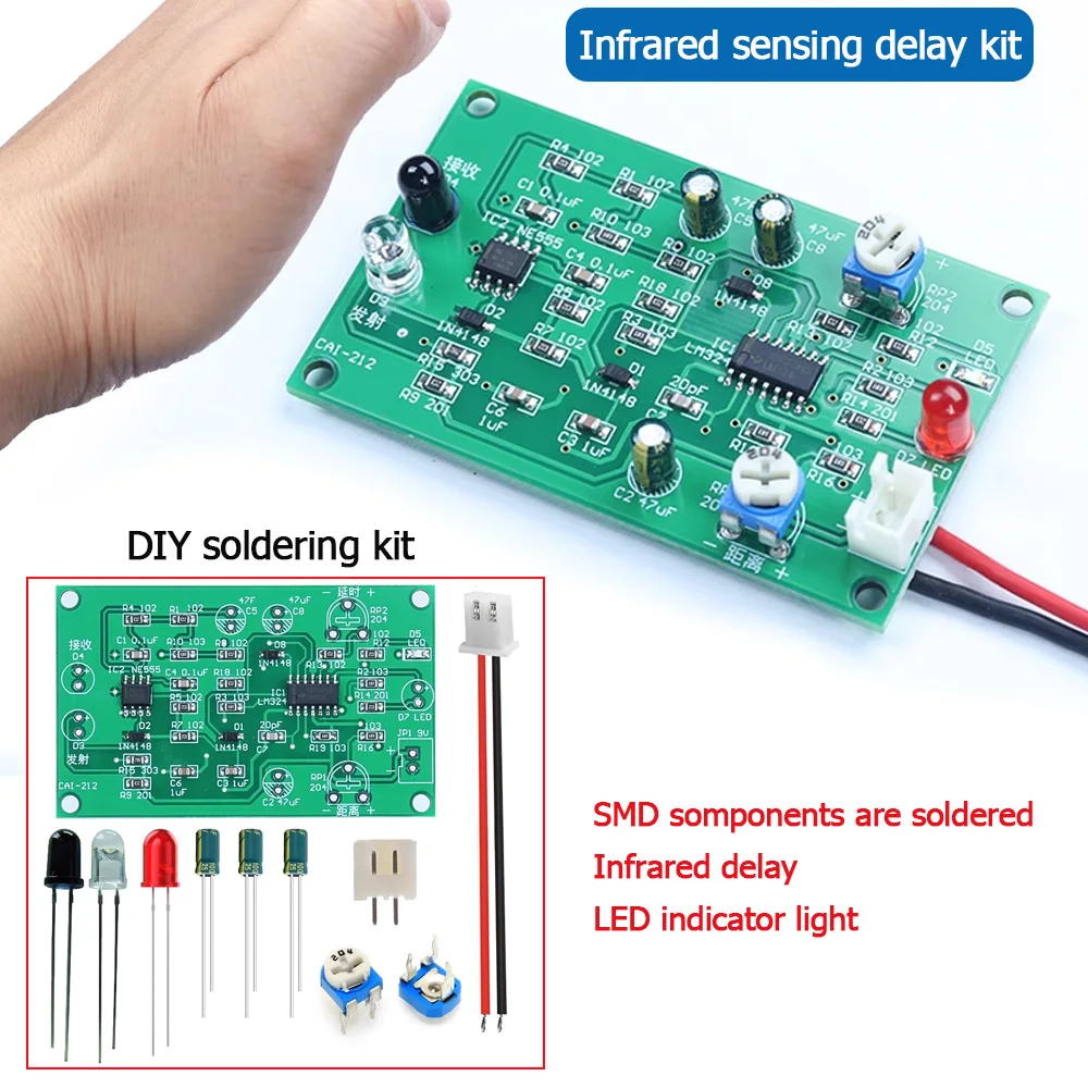 

Diy electronics kit Infrared sensing delay circuit with LED indicator(SMD components are soldered)