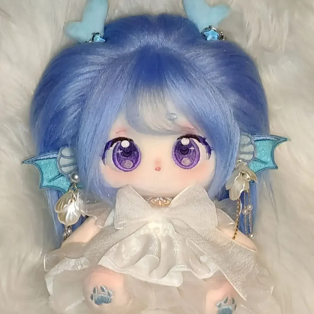 Anime jogo xi shi kawaii cabelo azul menina macio pelúcia algodão boneca corpo vestir-se brinquedos de pelúcia anime cosplay bonecas travesseiro presente 20cm