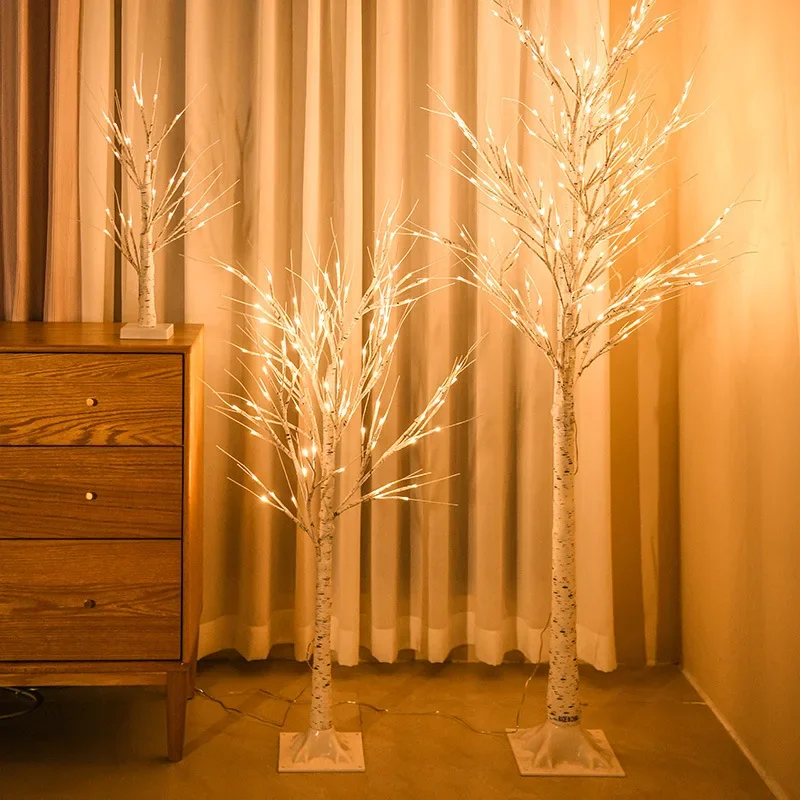 LED Birch Tree Lights White Birch Tree Lamp Christmas Tree Luminous Creative DIY Lamps New Year Warm Light Decorations for Home